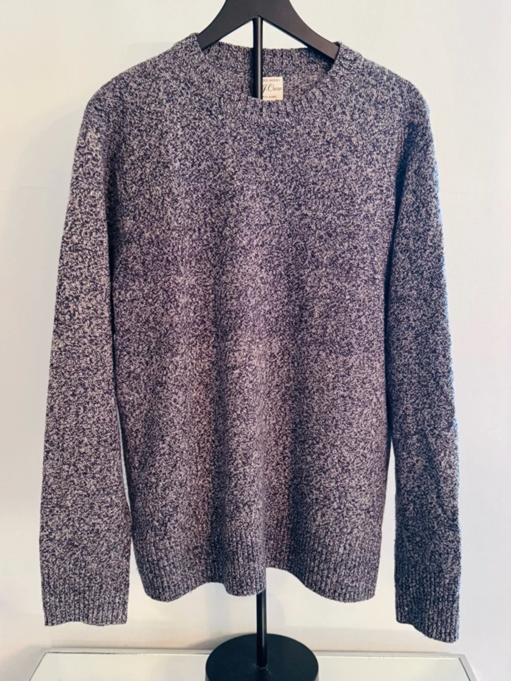 J. Crew Rugged Merino Wool Blend Blue White Marled Crewneck Sweater XL